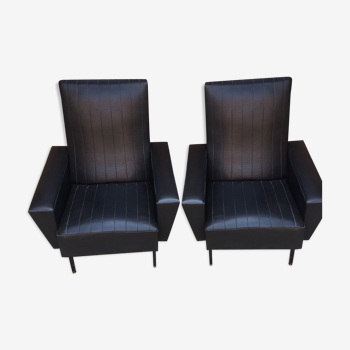ArmchairS in leatherette black vintage 70s