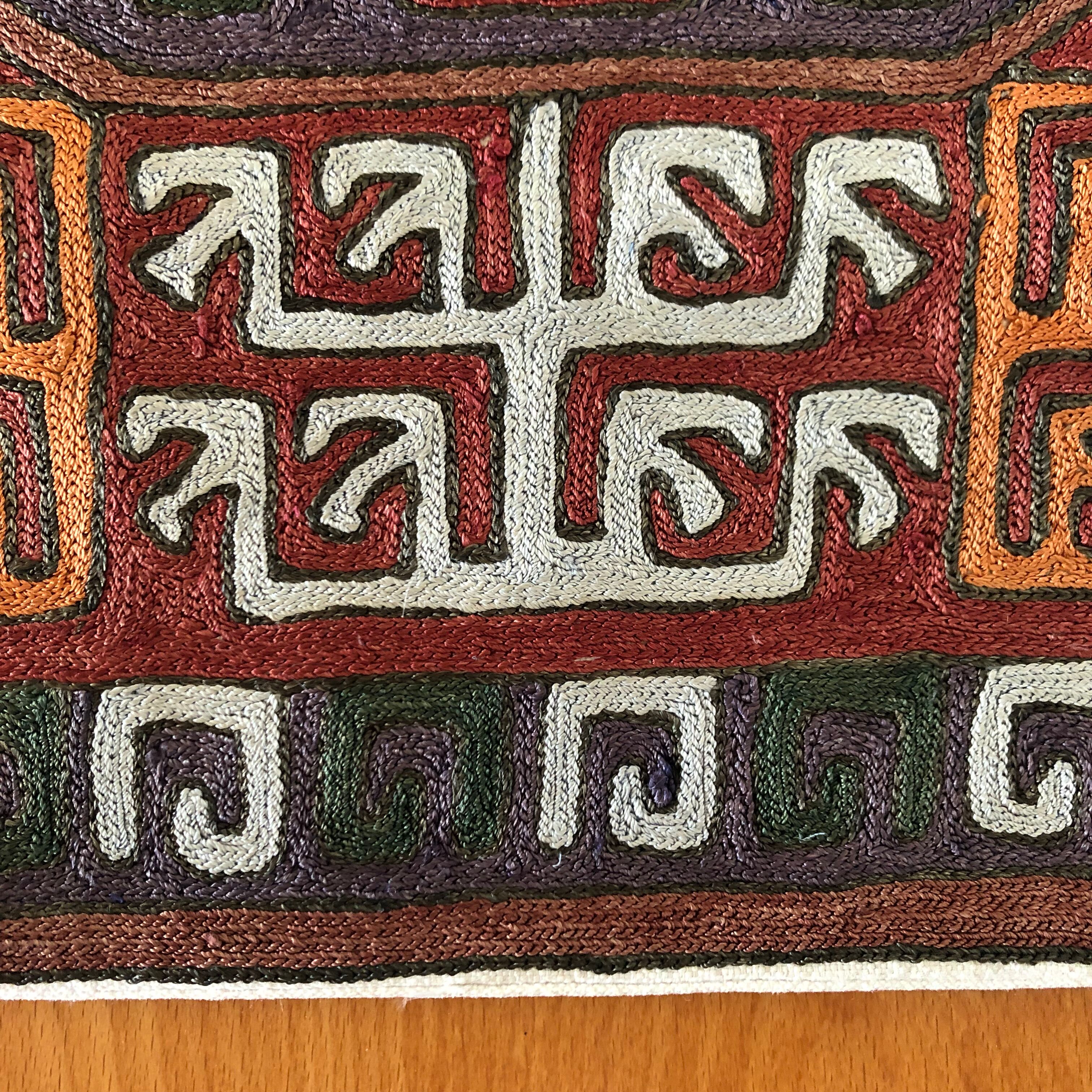 Embroidered cushion cover in silk and cotton