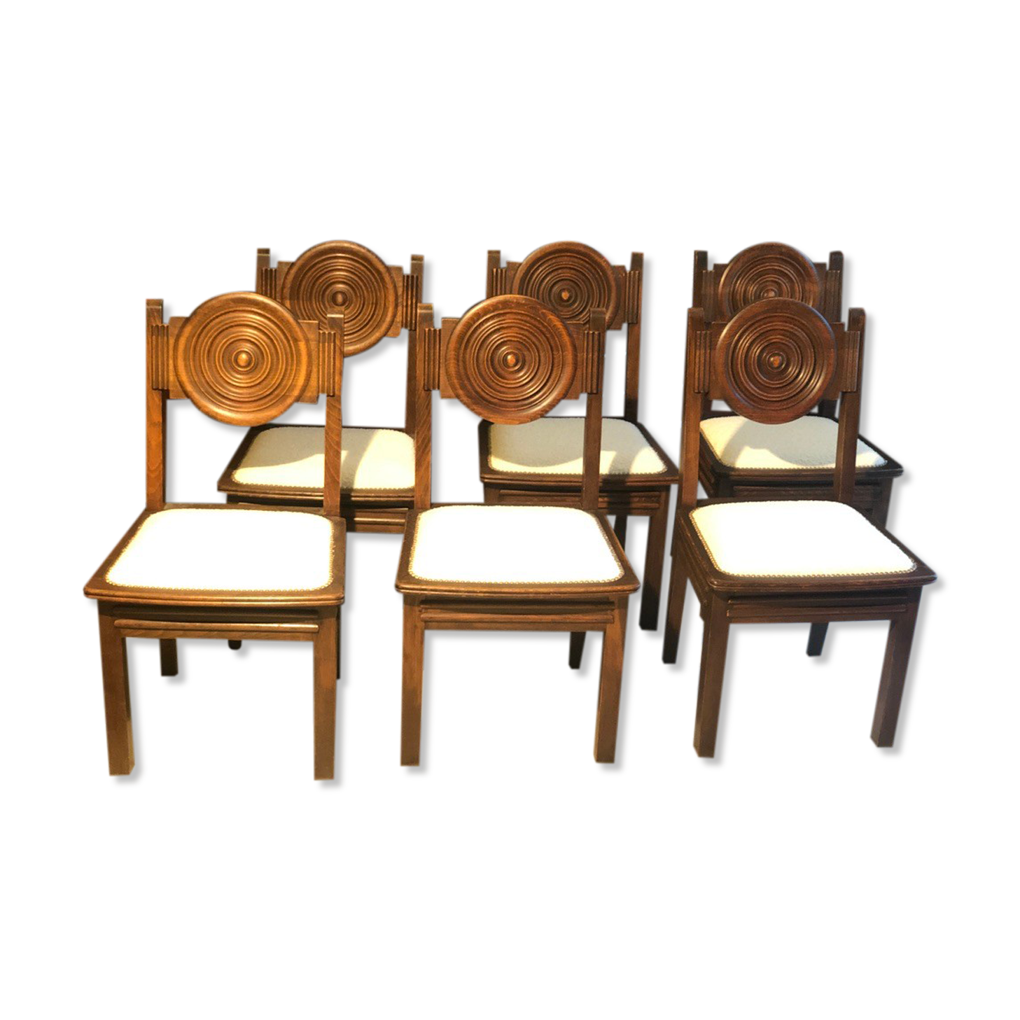 Etienne Kohlmann Art Déco chairs in oak and bouclette fabric, 1930, set of 6