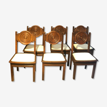 Etienne Kohlmann Art Déco chairs in oak and bouclette fabric, 1930, set of 6
