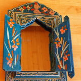 Old moroccan mirror painted wood blue folk art