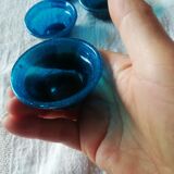 Set of five turquoise cups blown glass