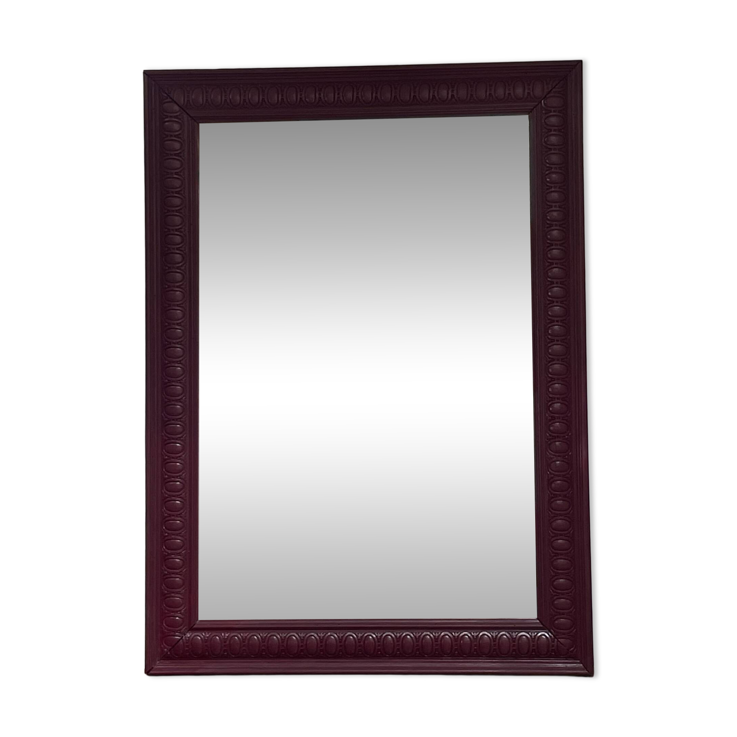 Large antique moulded mirror in wine red / plum (101 x 74 cm)