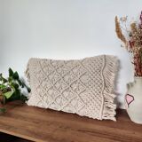 Coussin macramé tressé beige 30x50 cm