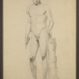 Selection of Three Academic Drawings, Charcoal Pencil on Paper, Framed