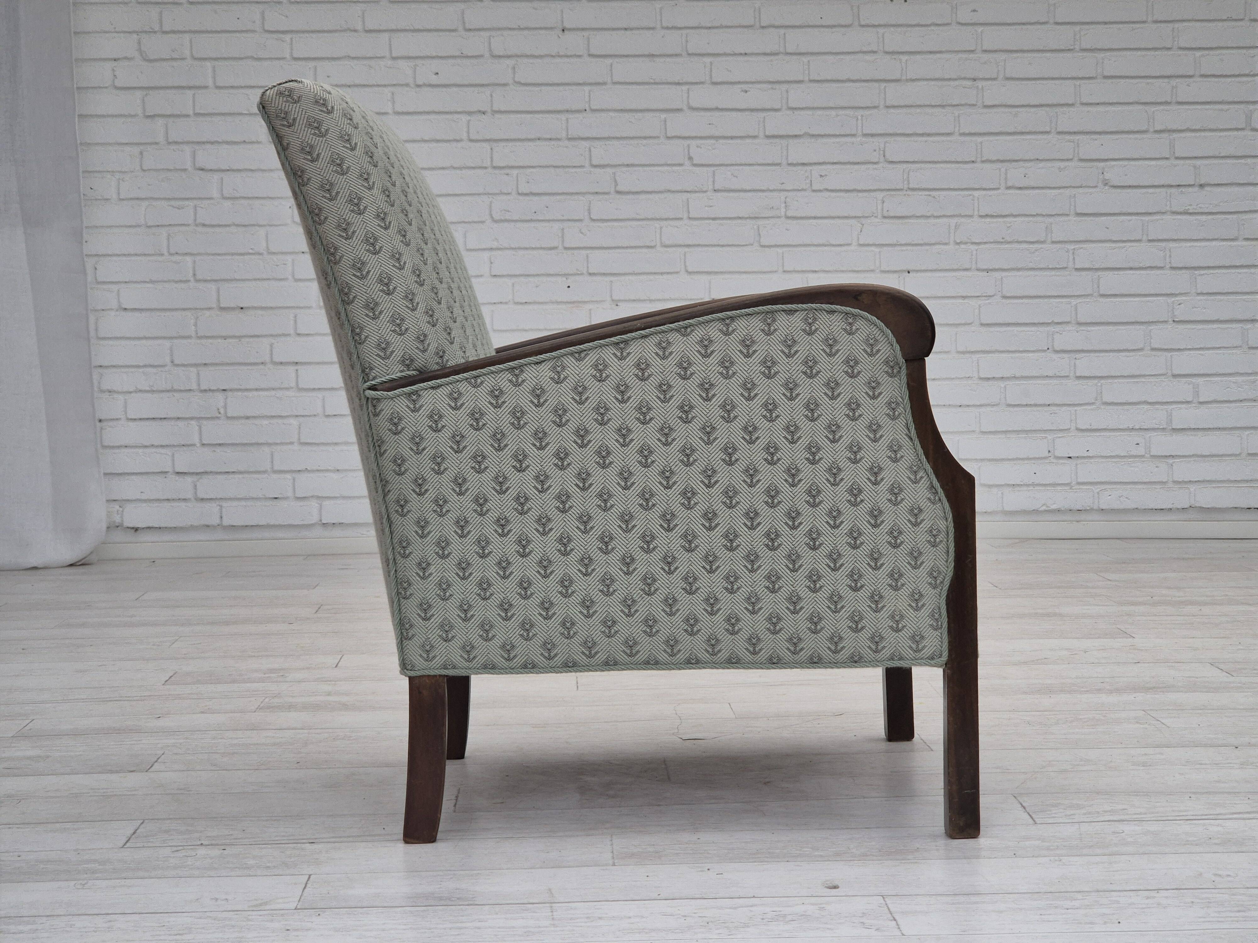 1950s, Danish vintage lounge chair, reupholstered, blend wool fabric.