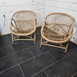 Paire de fauteuils en rotin des années 60
