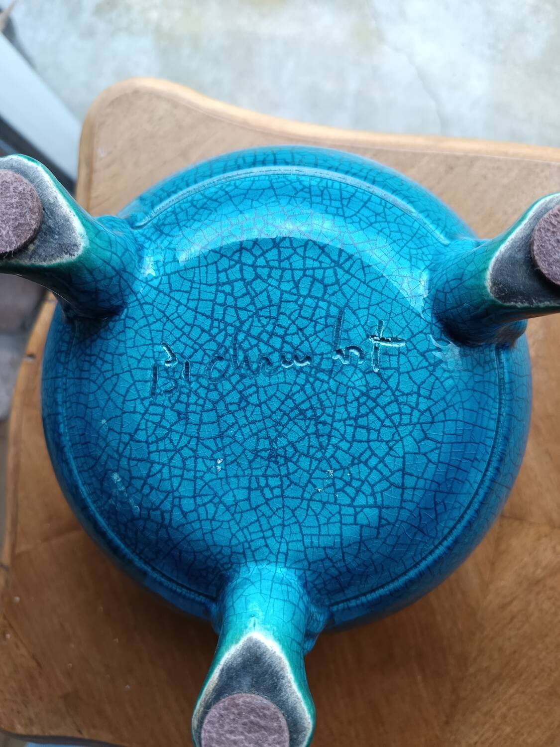 Tripod vase in crackled ceramic by Pol Chambost