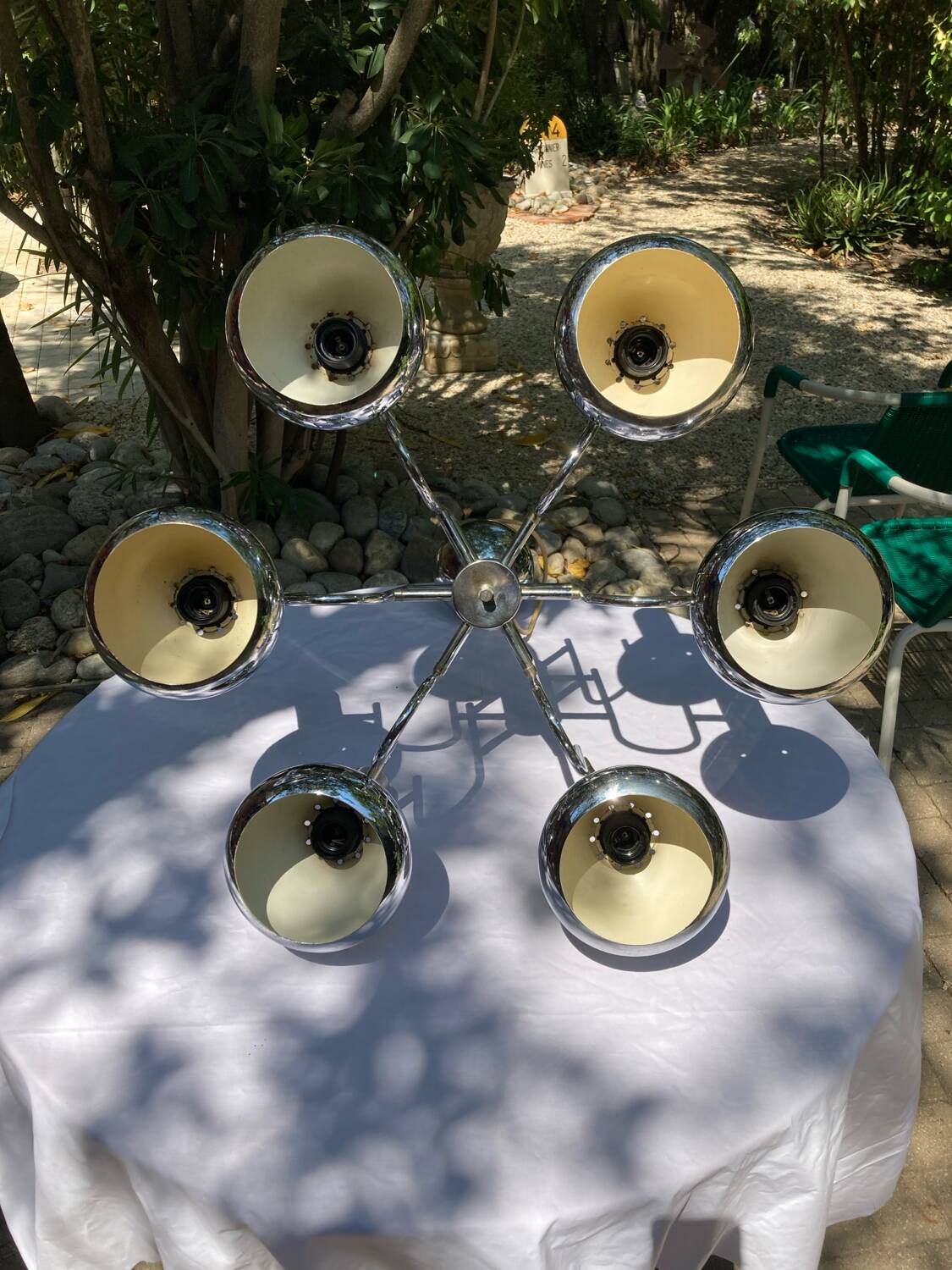 6-lamp vintage 70'S chrome pendant light