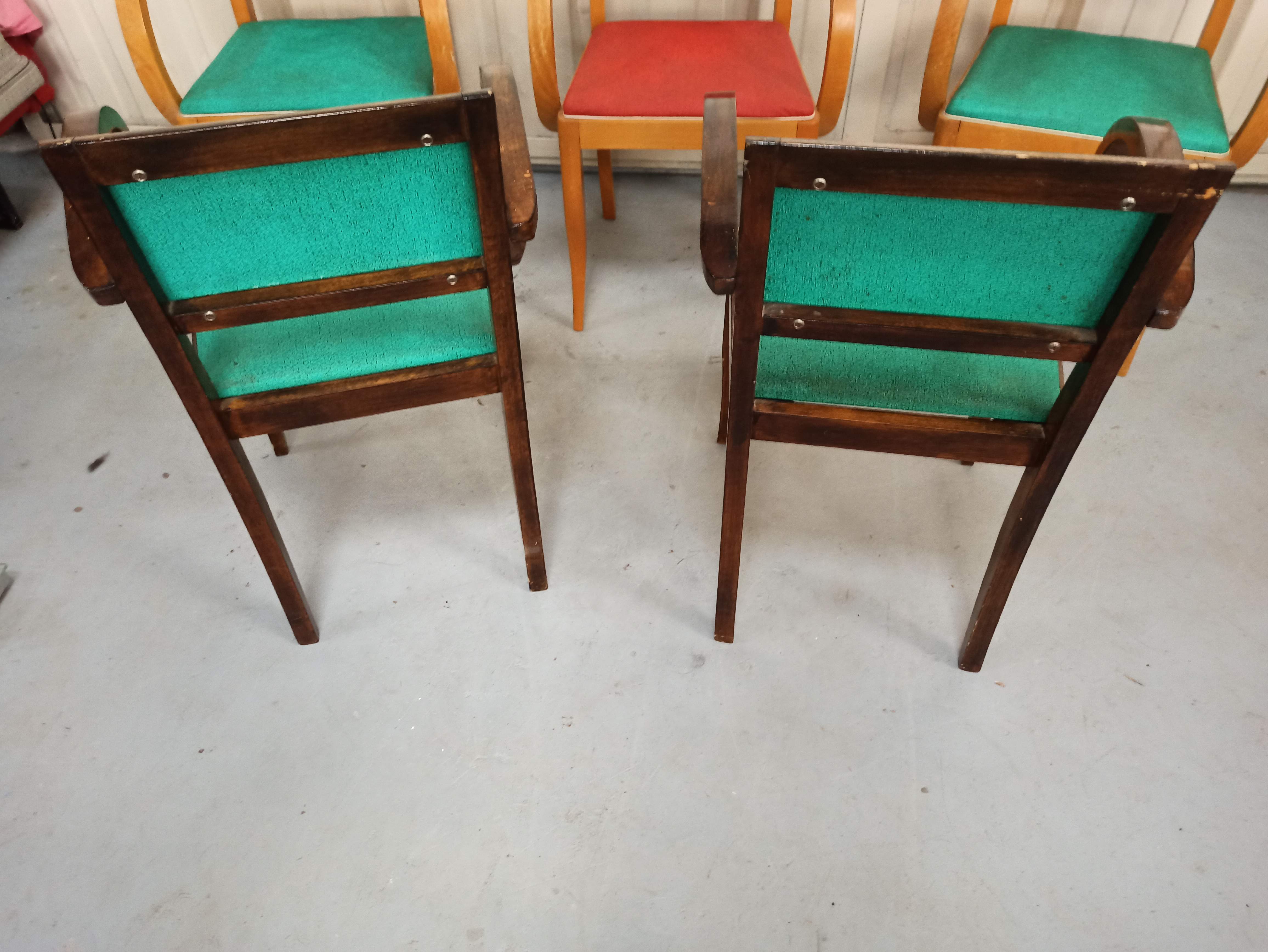 Lot 5 armchairs bridge skai and wood - red green