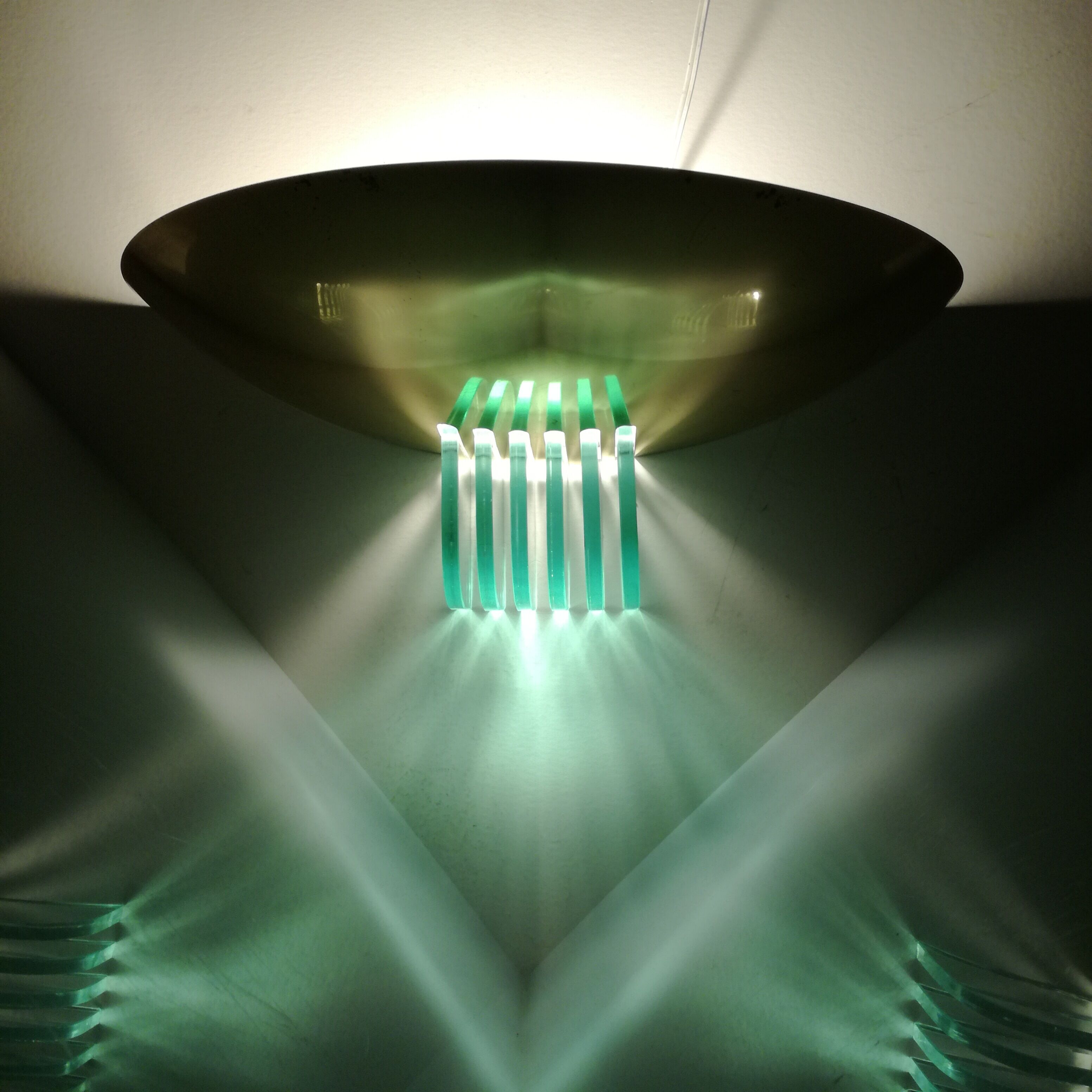 Brass and glass saucer sconce