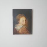 Old oil painting on canvas, countryside decoration, child portrait
