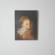 Old oil painting on canvas, countryside decoration, child portrait