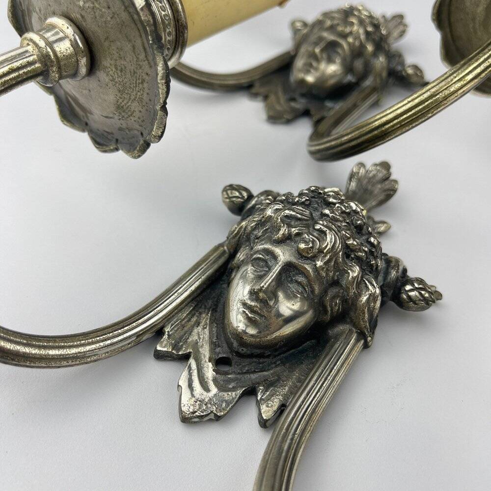 Silver-Plated Wall Lamp, France, 1930s, Set of 2