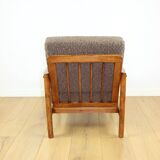Wooden armchair designed by Z. Baczyk brown vintage chocolate brown boucle lamb