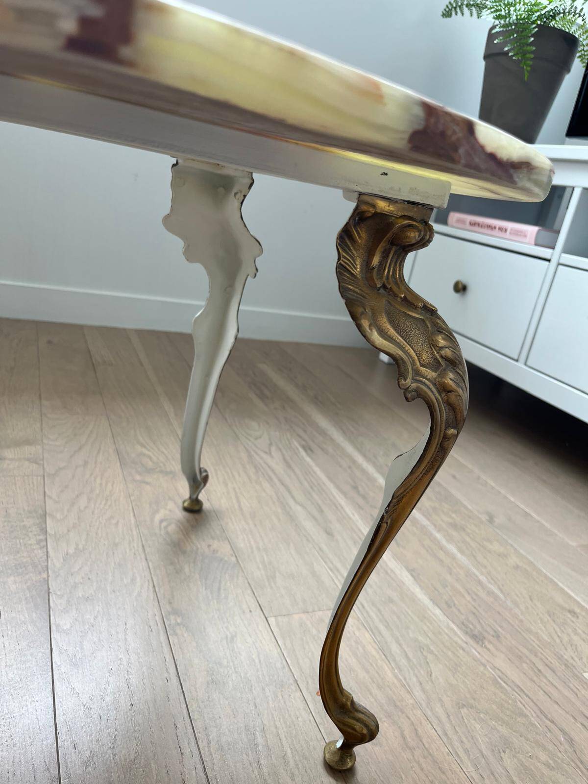 Vintage coffee table in polychrome marble – Louis XV style – Restored