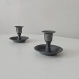 Pair of antique pewter candle holders