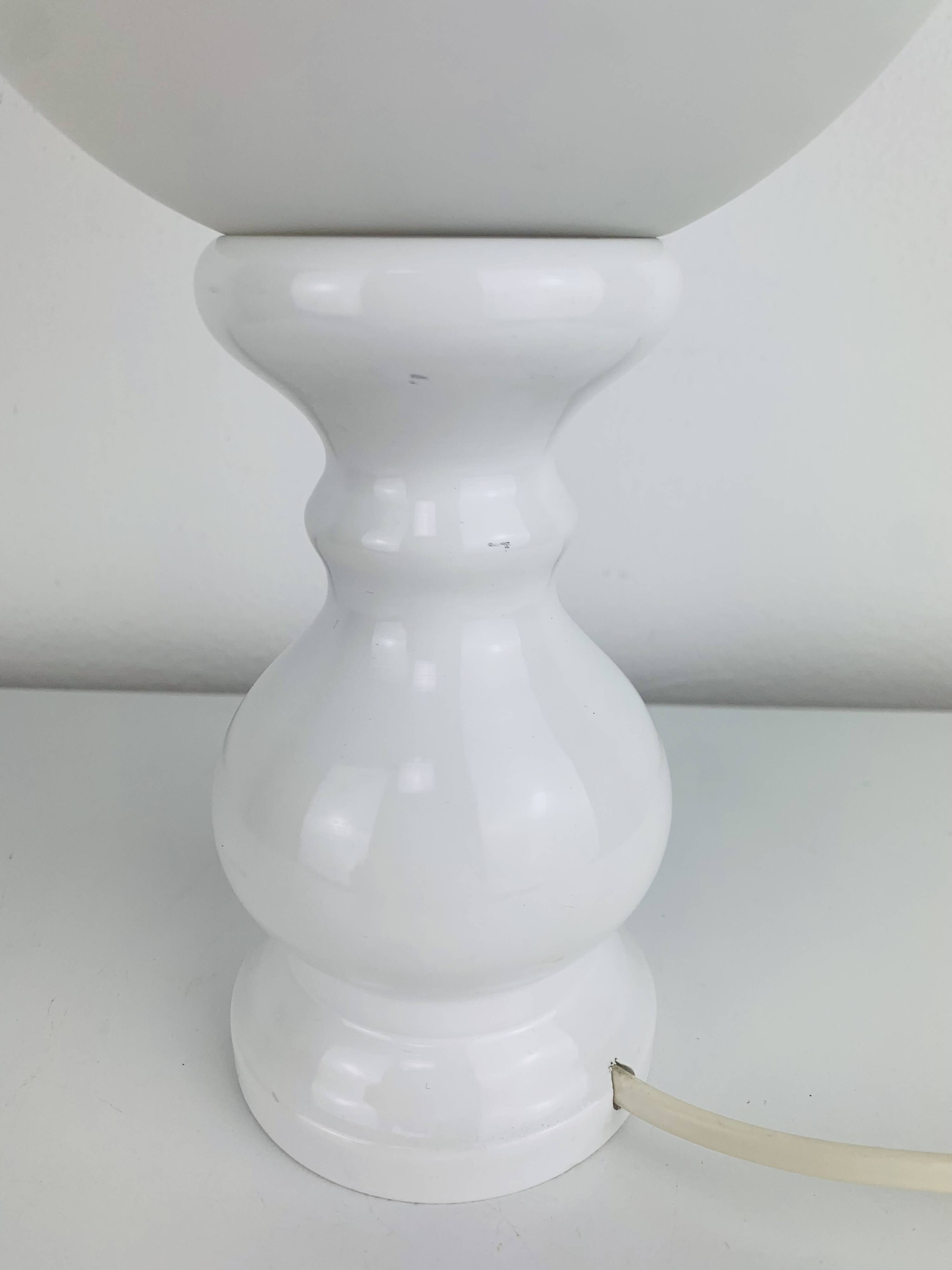 Turned wood lamp with opaline glass globe, 1970s