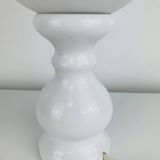 Turned wood lamp with opaline glass globe, 1970s