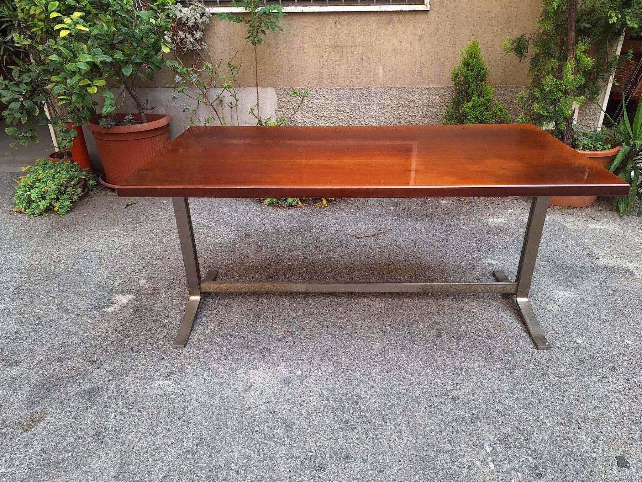 Vintage Desk Table in Wood and Chromed Metal by Gianno Moscatelli for Formanova, 1960s