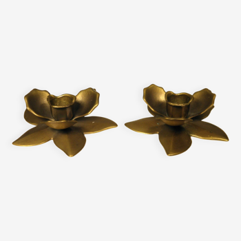 Two brass “flower” candlesticks