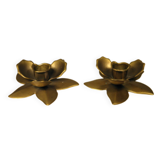 Two brass “flower” candlesticks