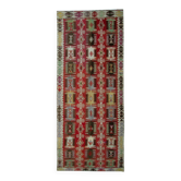 Turkish Kilim Runner 1890s, Handmade Wool Tribal Geometric Rug 390x163cm