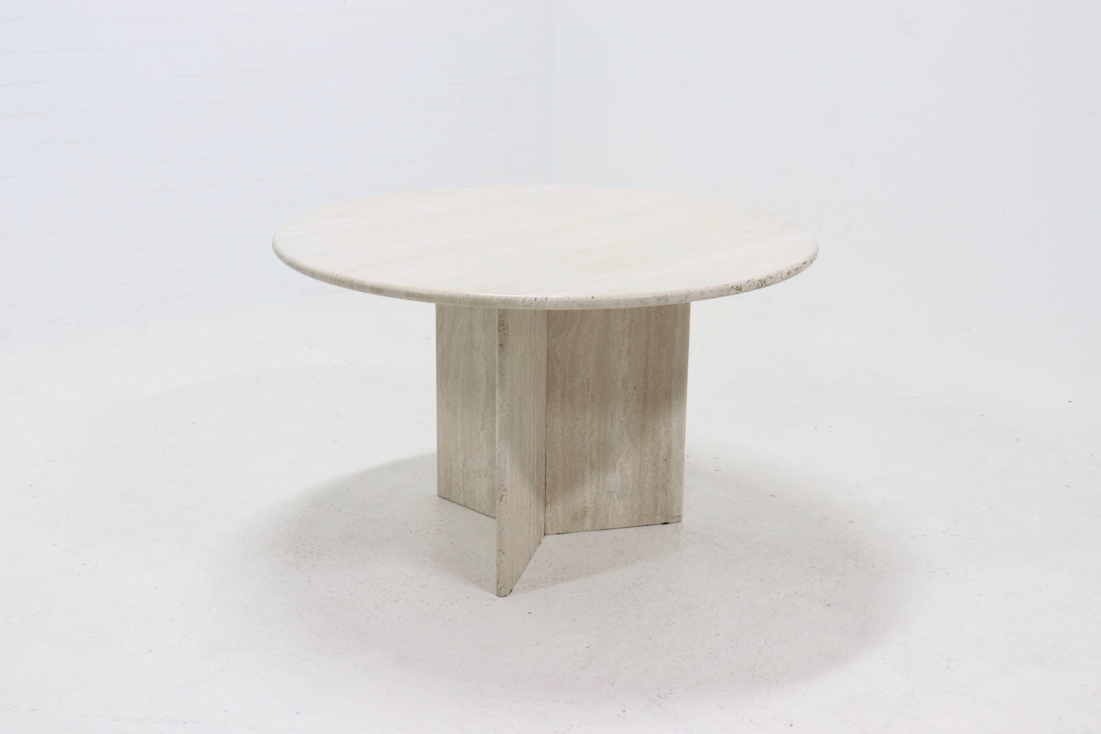 Large Italian Modern Round Travertine Dining Table 1970s