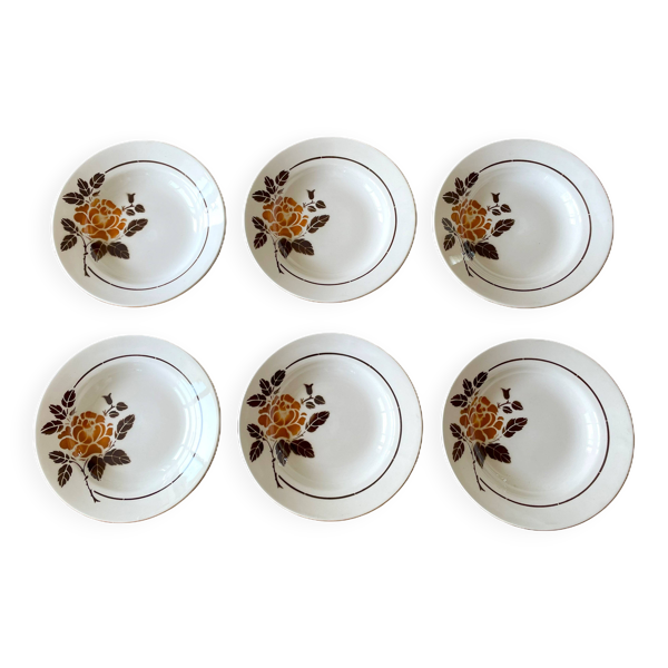 6 assiettes creuses anciennes en faïence de Saint-Amand (Nord)
