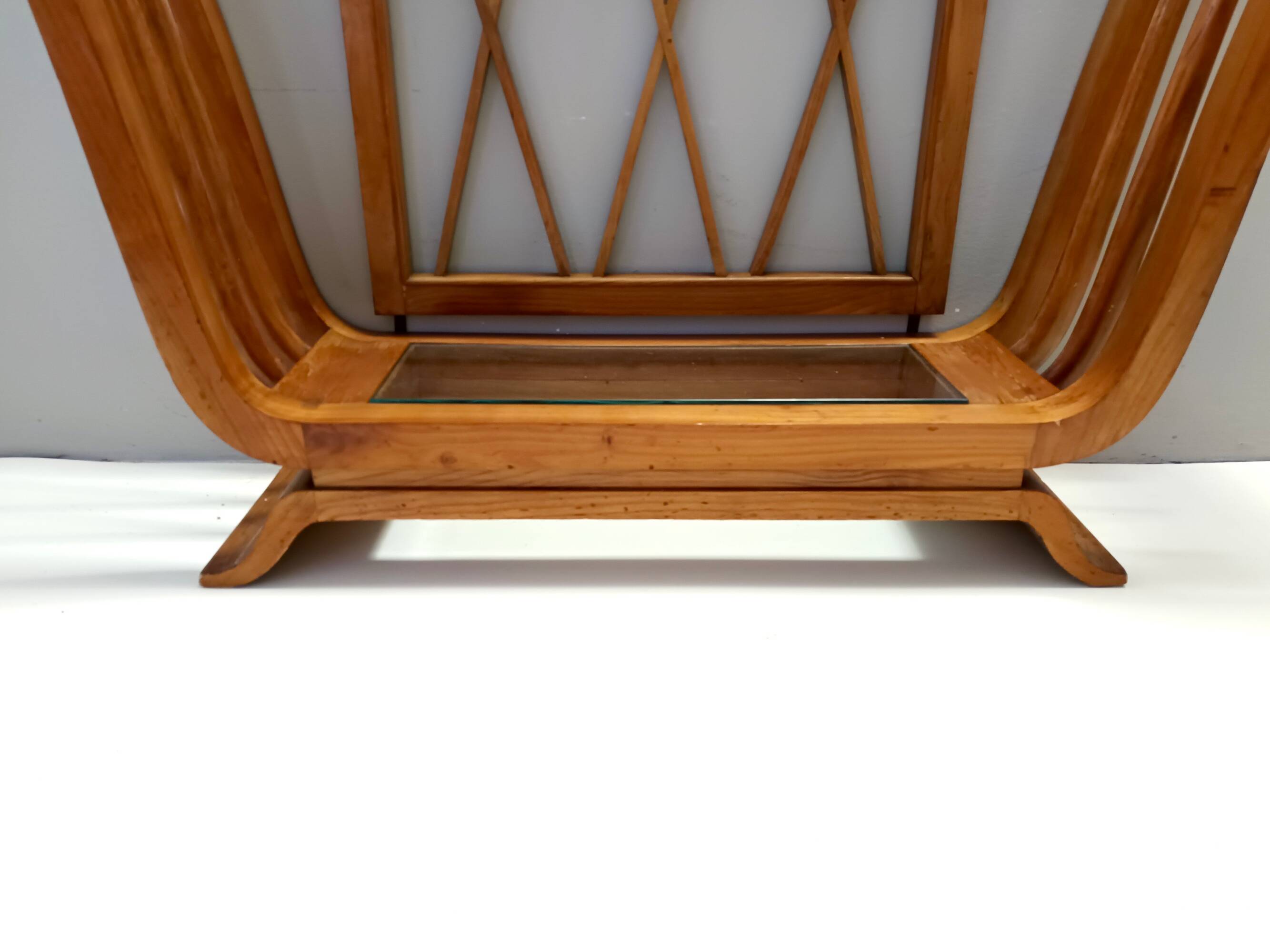 Art Deco Cherrywood Console Table with a Rectangular Glass Top, Italy