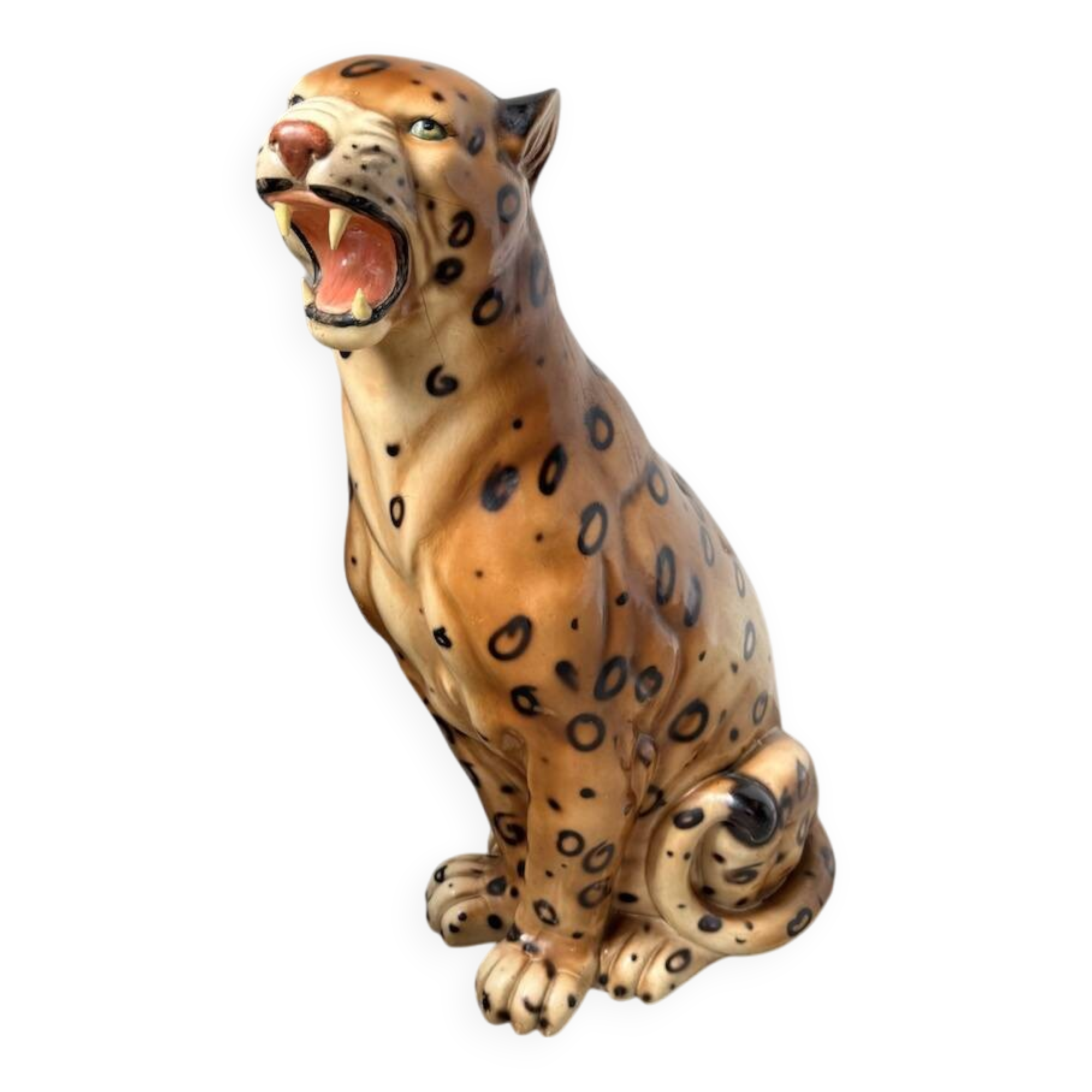 XL Italian ceramic leopard sculpture statue 1970