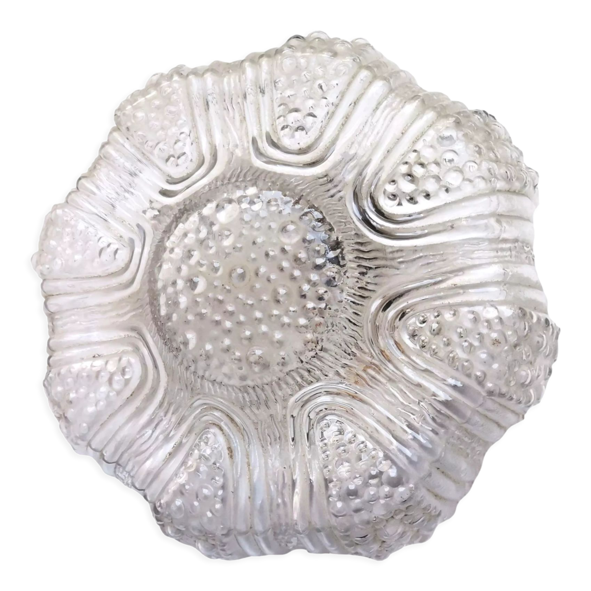 Portuguese mid century clear bubble glass bathroom flush mount light fixture lamp 1970s