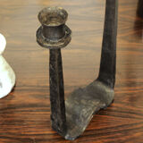 Brutalist wrought iron candle holder beaten