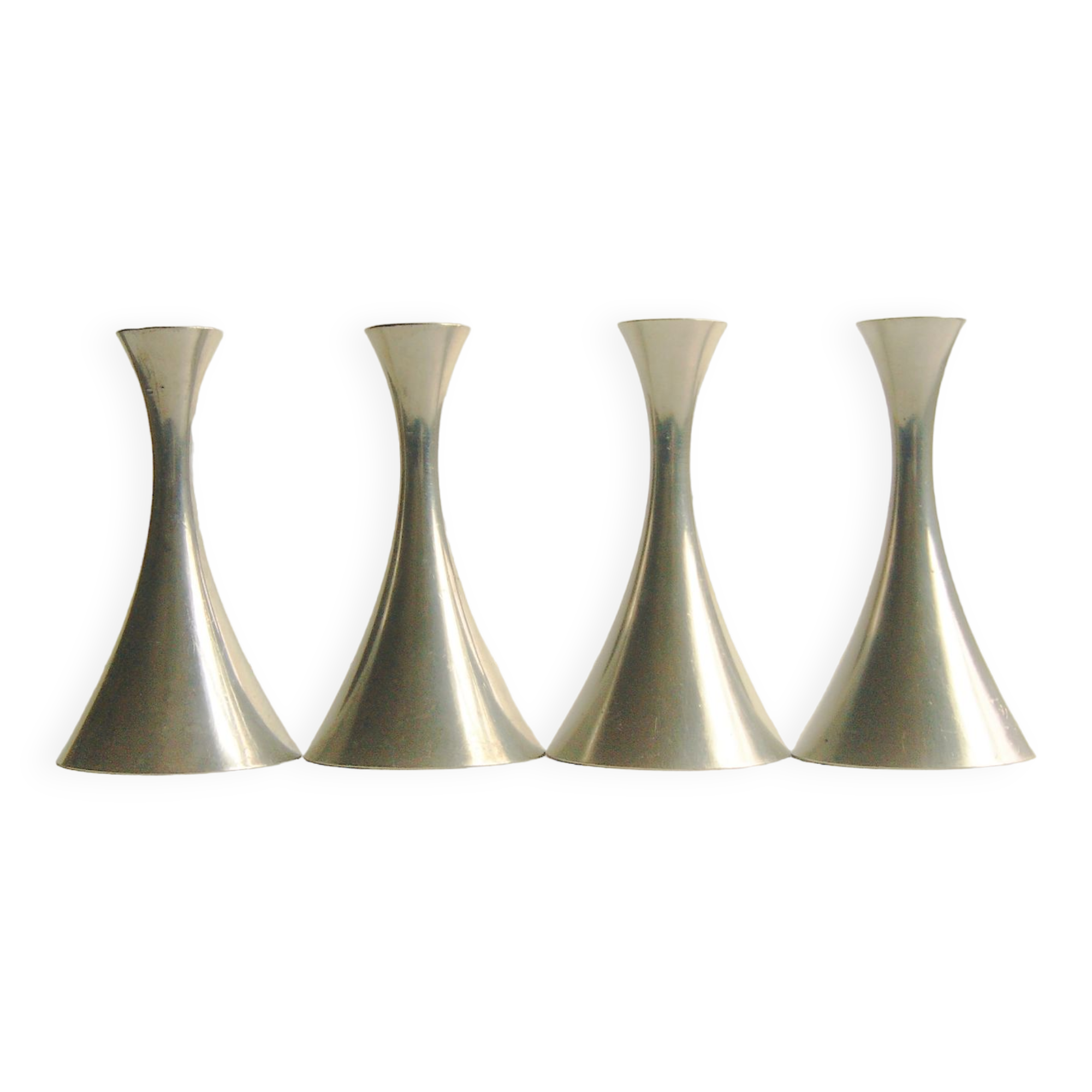 Set of 4 Art Deco candle holders by Just Andersen from the 1940s - fine elegant minimalist design.