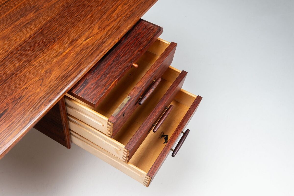 Scandinavian executive desk in rosewood with bar Denmark 1960