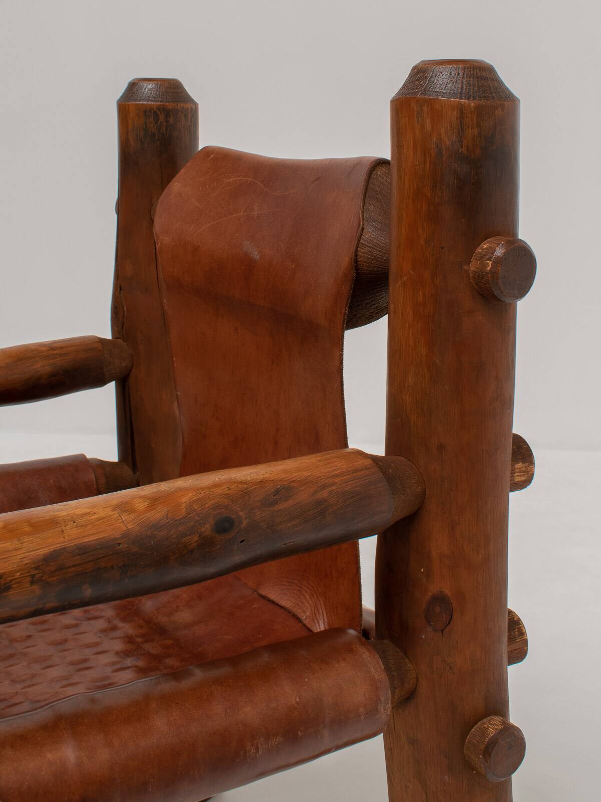 Brutalist Armchairs in Saddle Leather, Hungary, 1970s