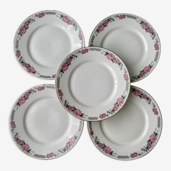 Set of 5 antique dessert plates in Art Deco porcelain