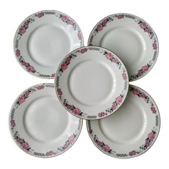 Set of 5 antique dessert plates in Art Deco porcelain