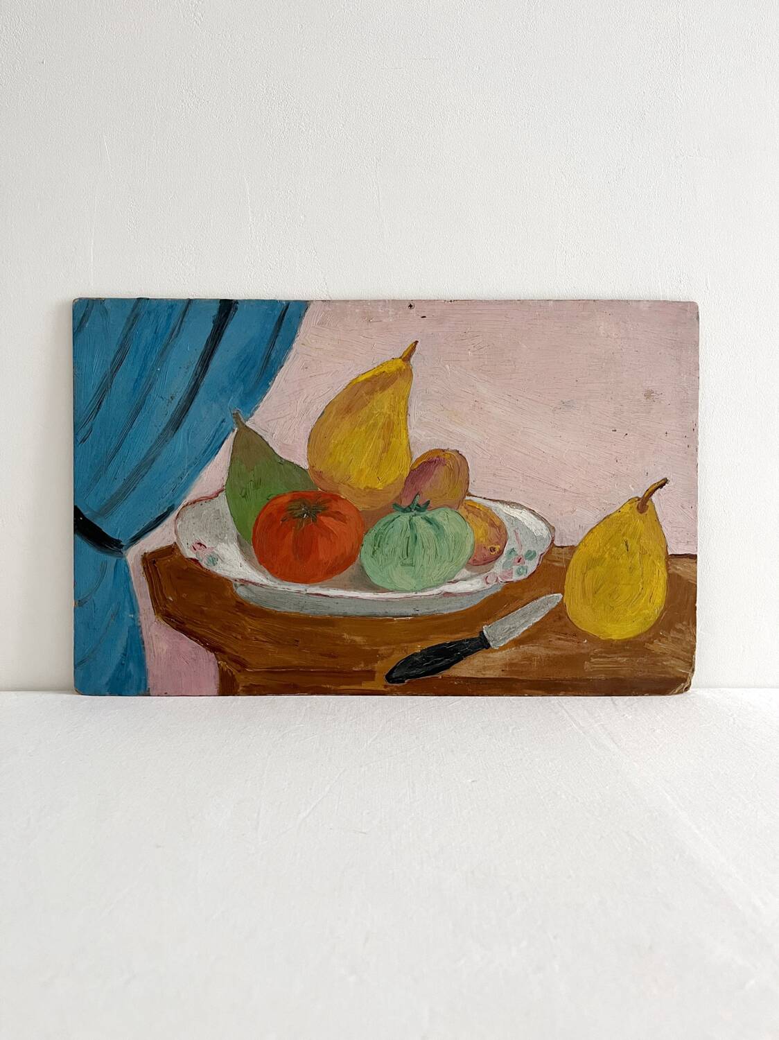 Peinture ancienne huile sur carton nature morte fruits colorés
