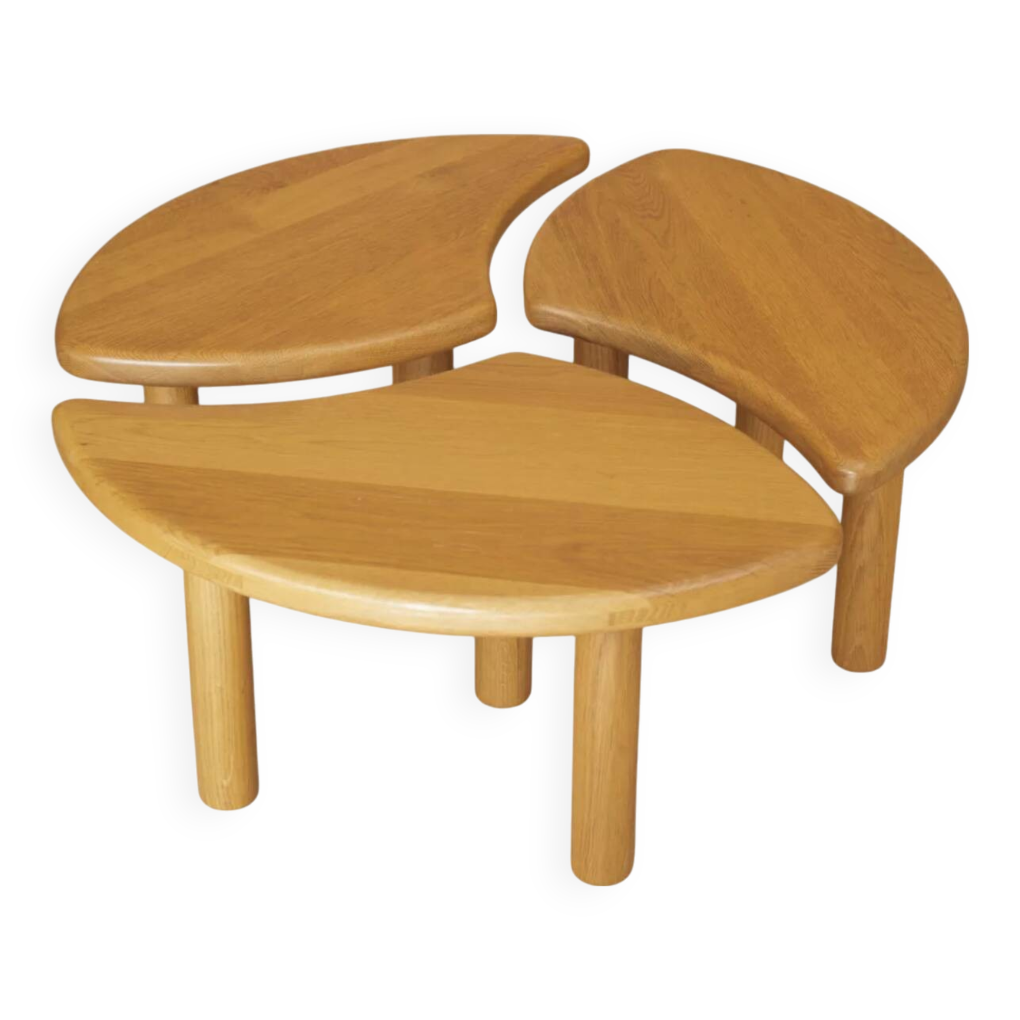 Vintage solid oak modular petal coffee tables circa 1980