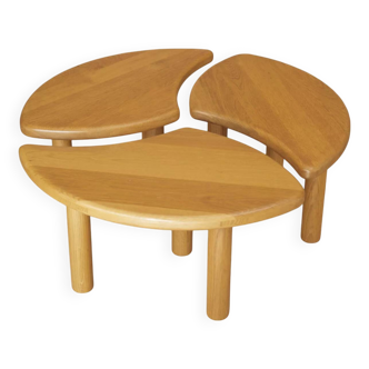 Vintage solid oak modular petal coffee tables circa 1980