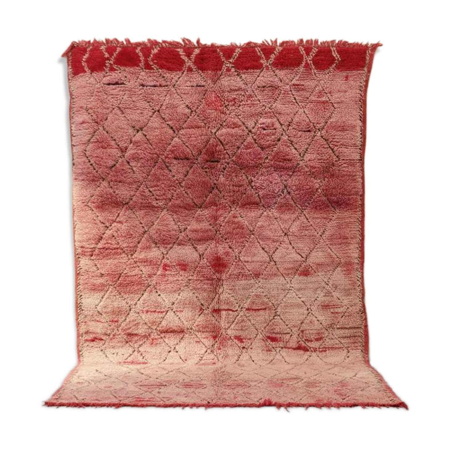 Vintage Boujaad rug 260×165 cm – Moroccan pink Berber rug with faded diamond tribal pattern, GO-1007