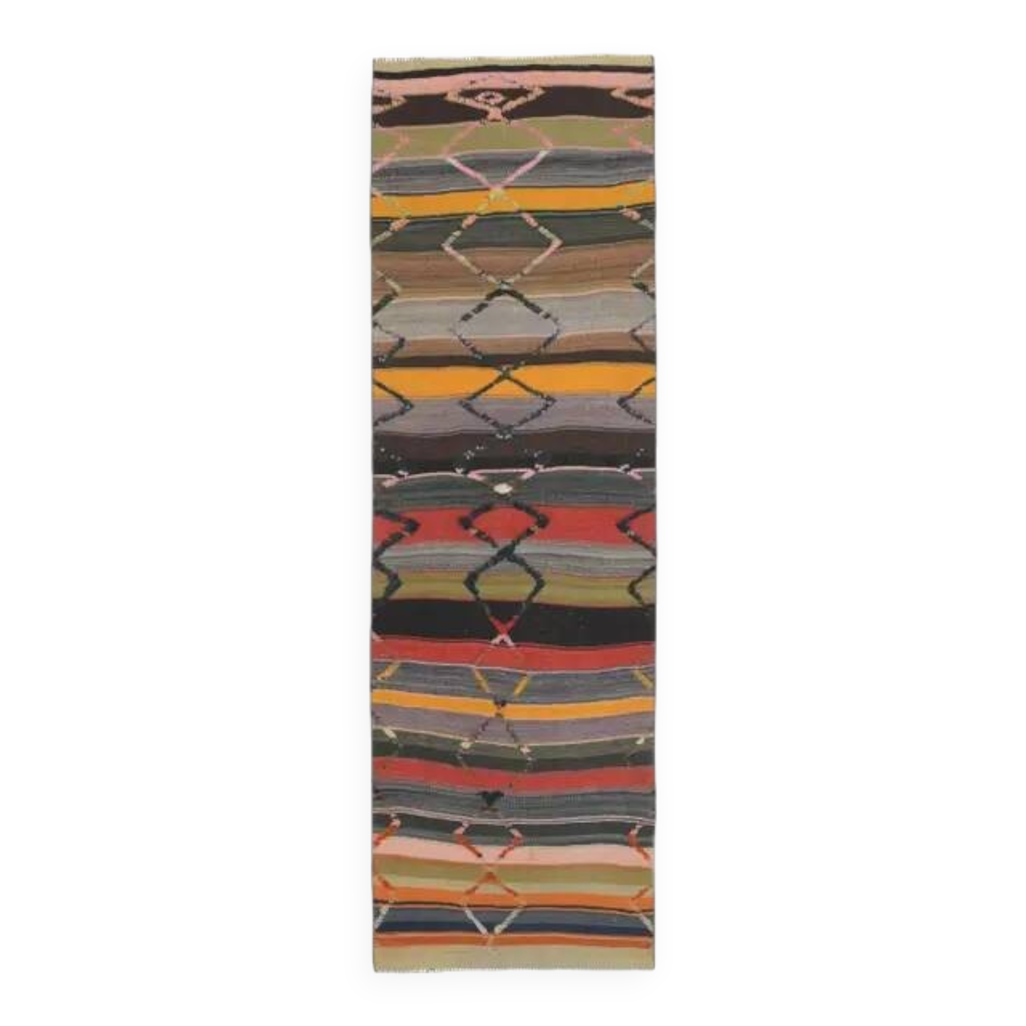 1970s Vintage Turkish Oushak Handmade  Colorful Runner Rug 84x275