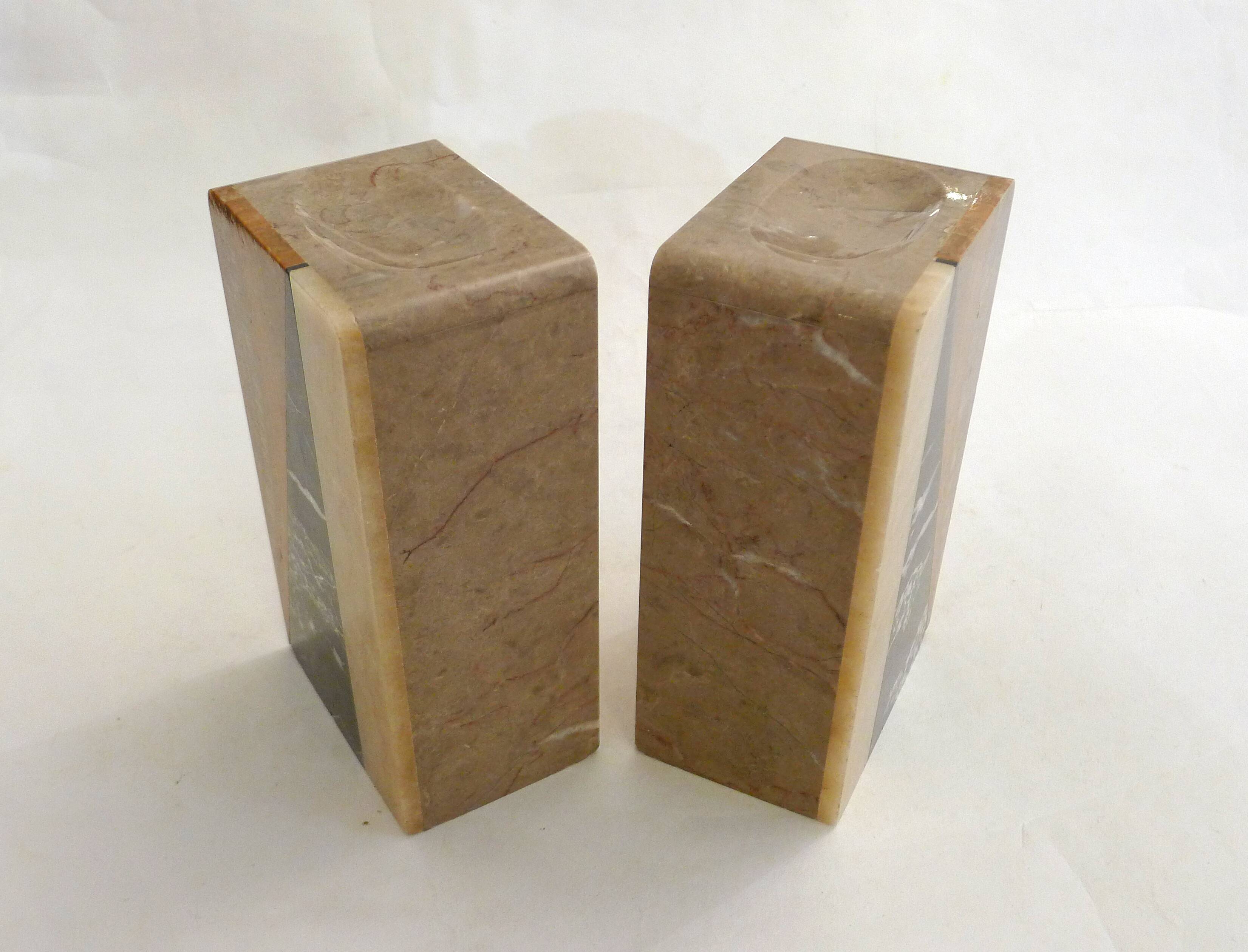 Art Deco bookends pair in marble and onyx.