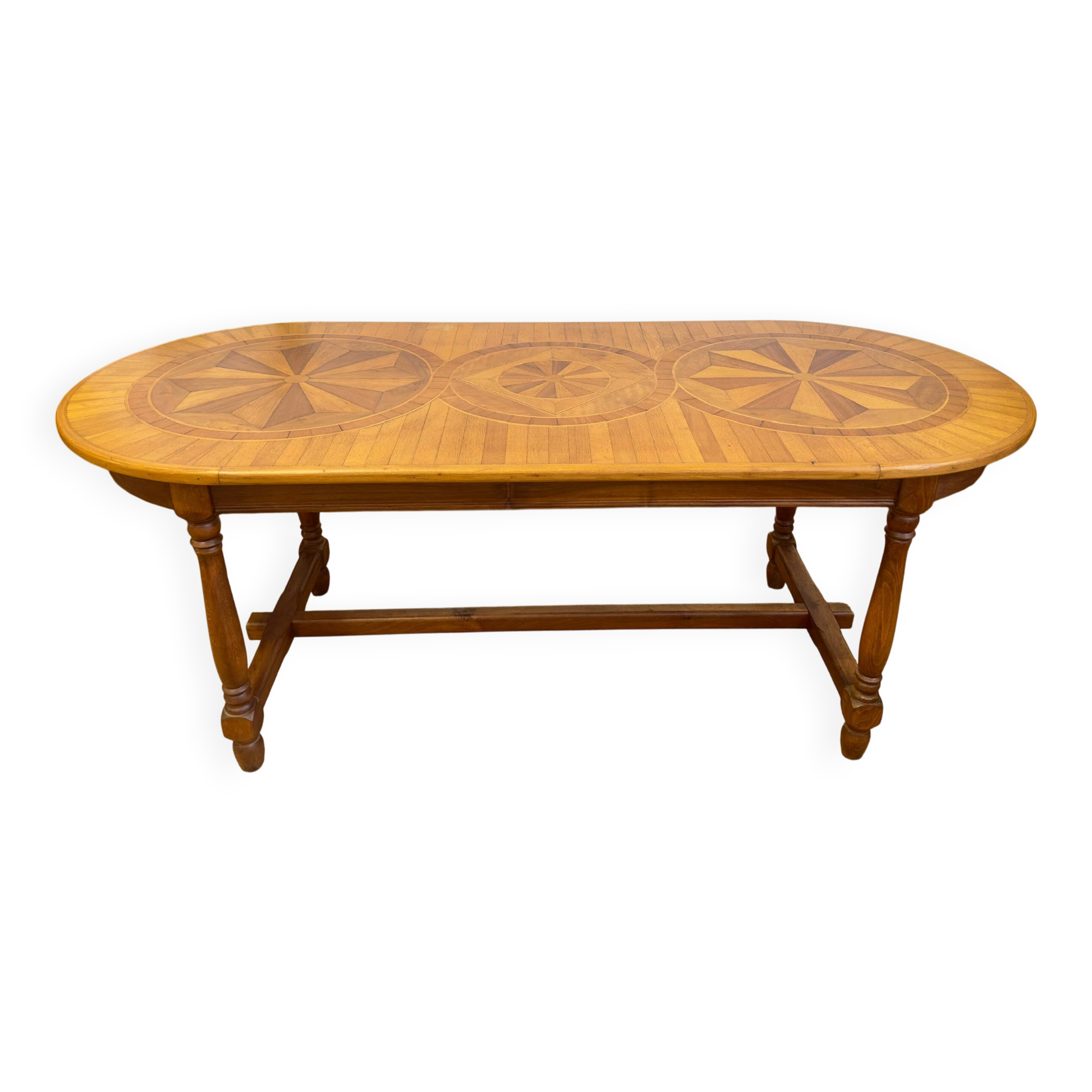 Large marquetry wooden dining table – Top with rosette decoration