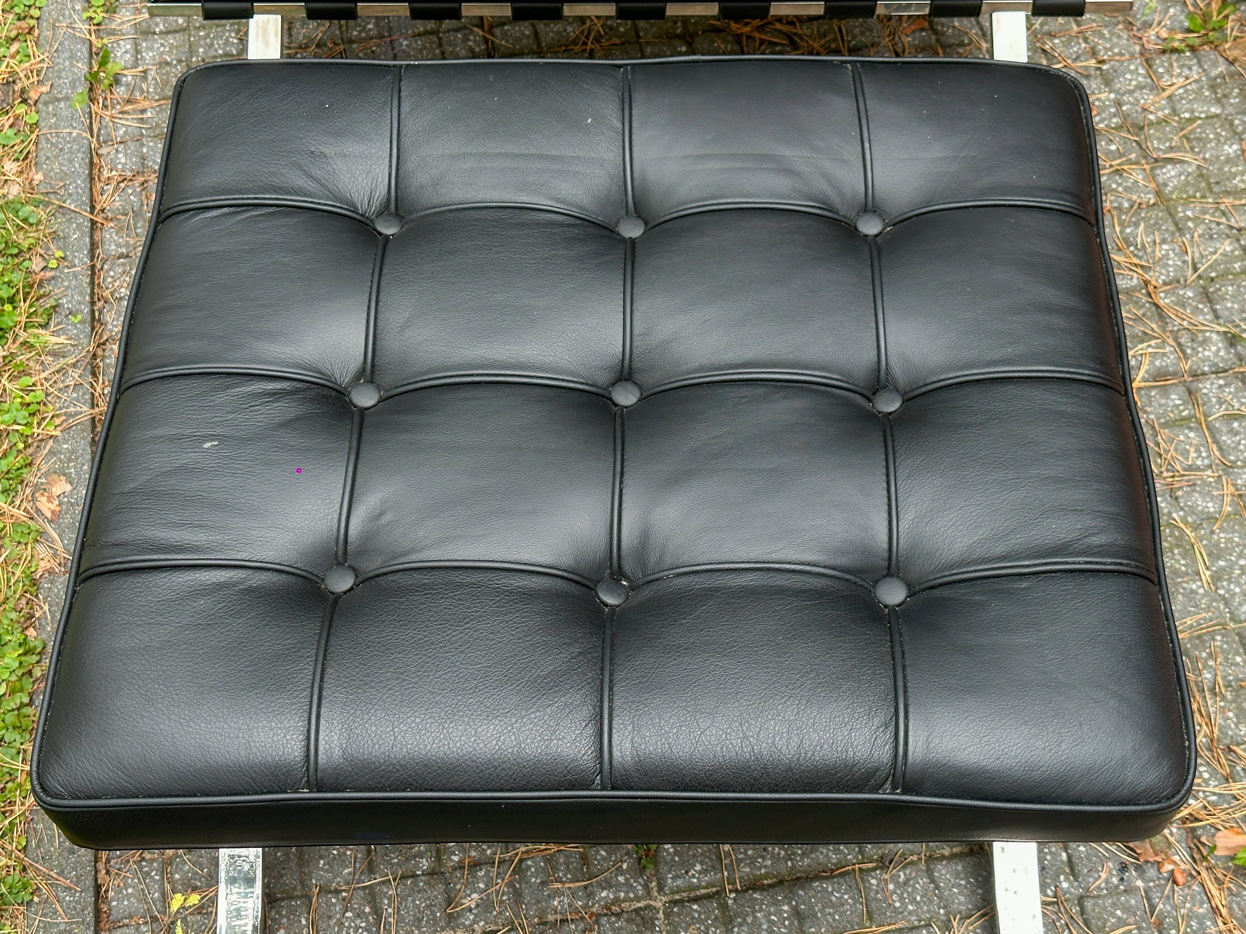 Barcelona armchair with ottoman design Mies Van der Rohe edition Walter Knoll 1980s, Set of 2