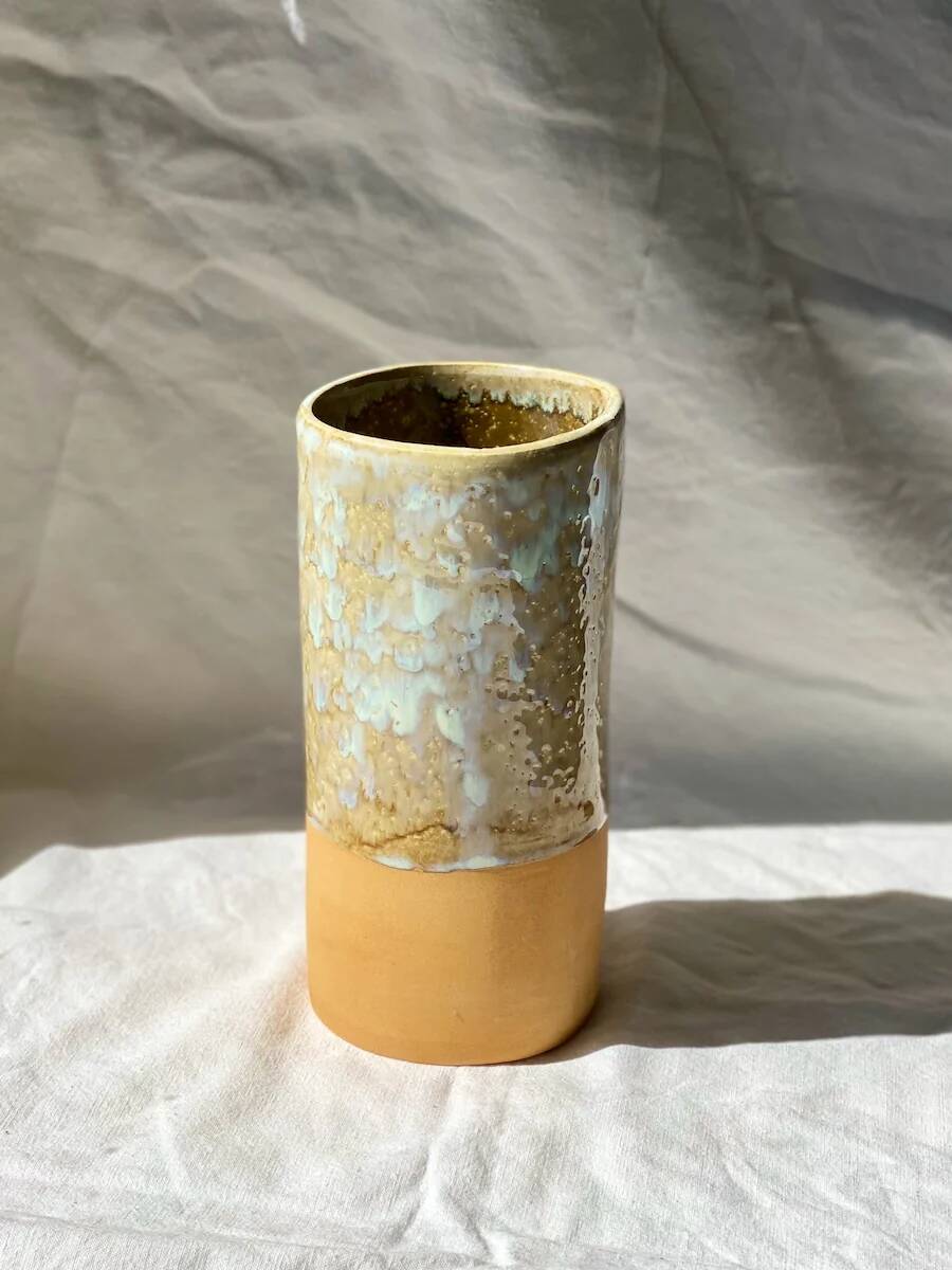 Vase - 20 cm - red stoneware - lunar white