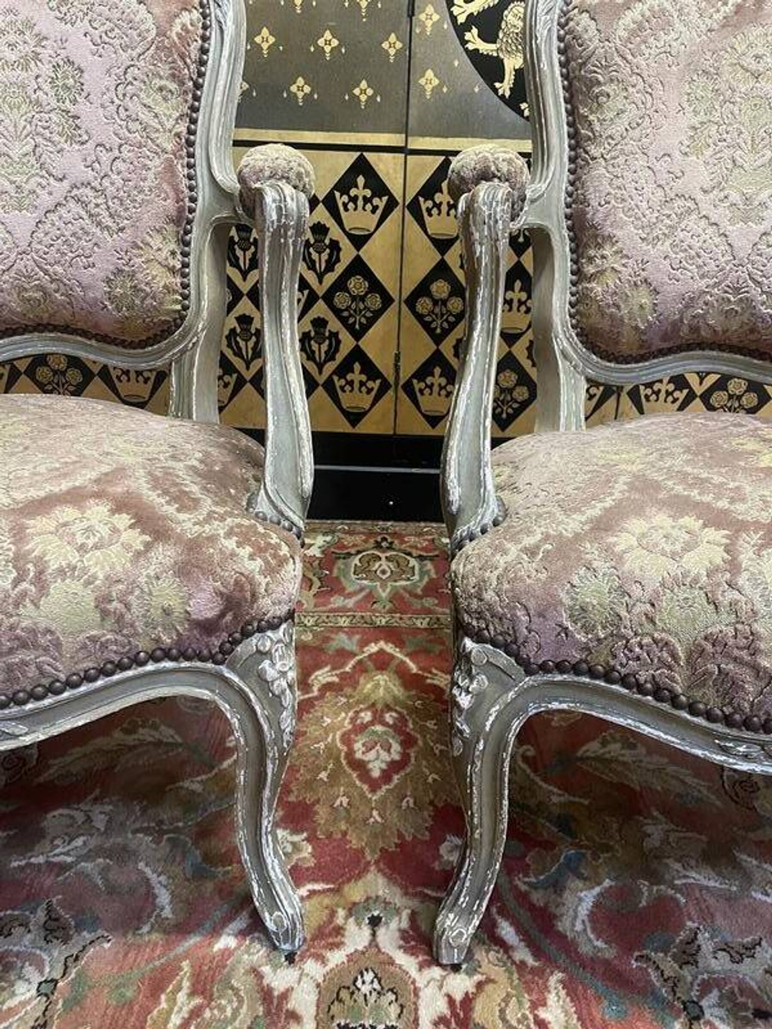 Pair of Louis XV style cabriolet armchairs in genoa velvet