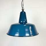 Industrial blue enamel factory pendant lamp, 1960s
