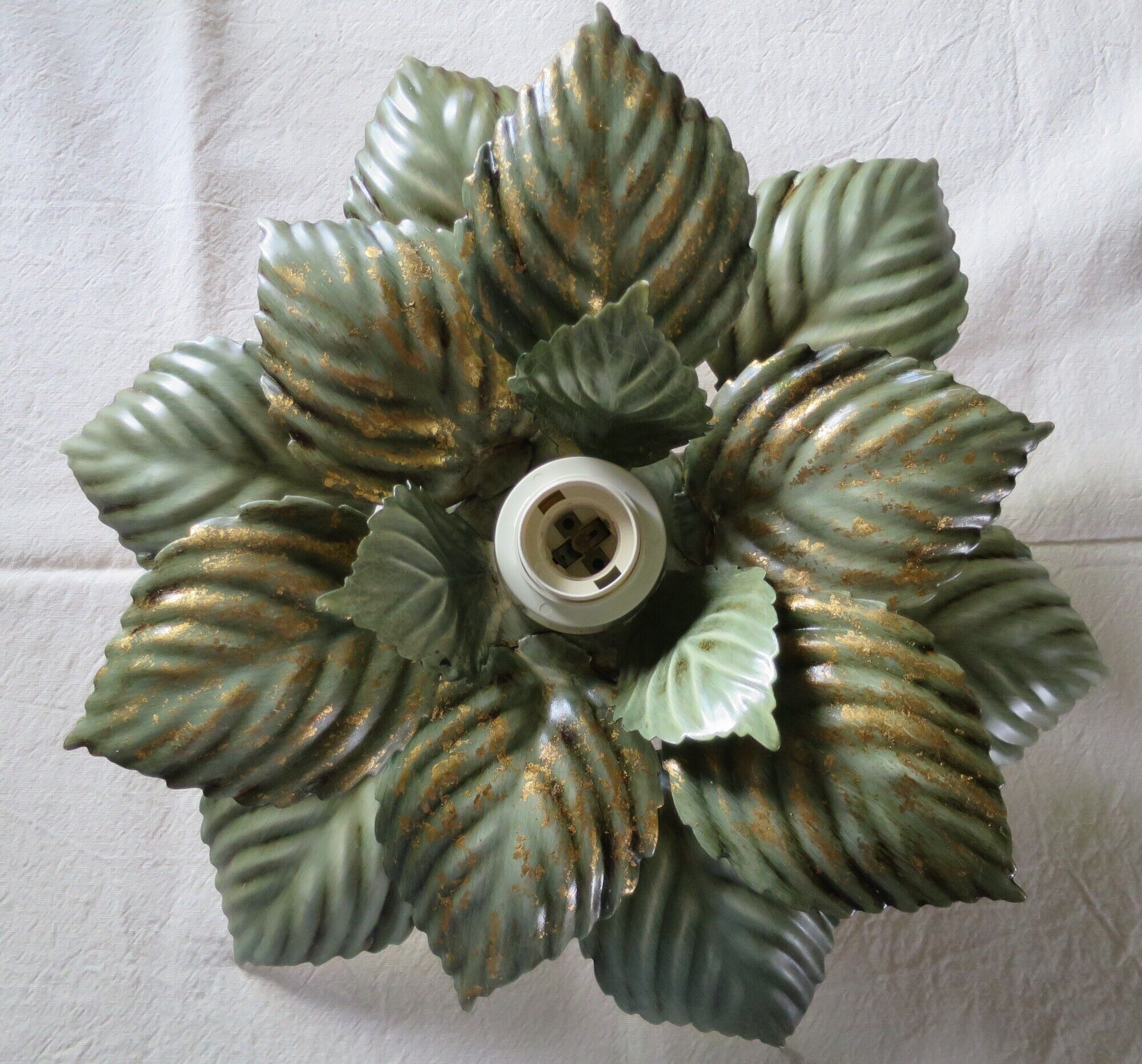 ceiling lamp or wall lamp masca flower leaves metal golden green 40 cm